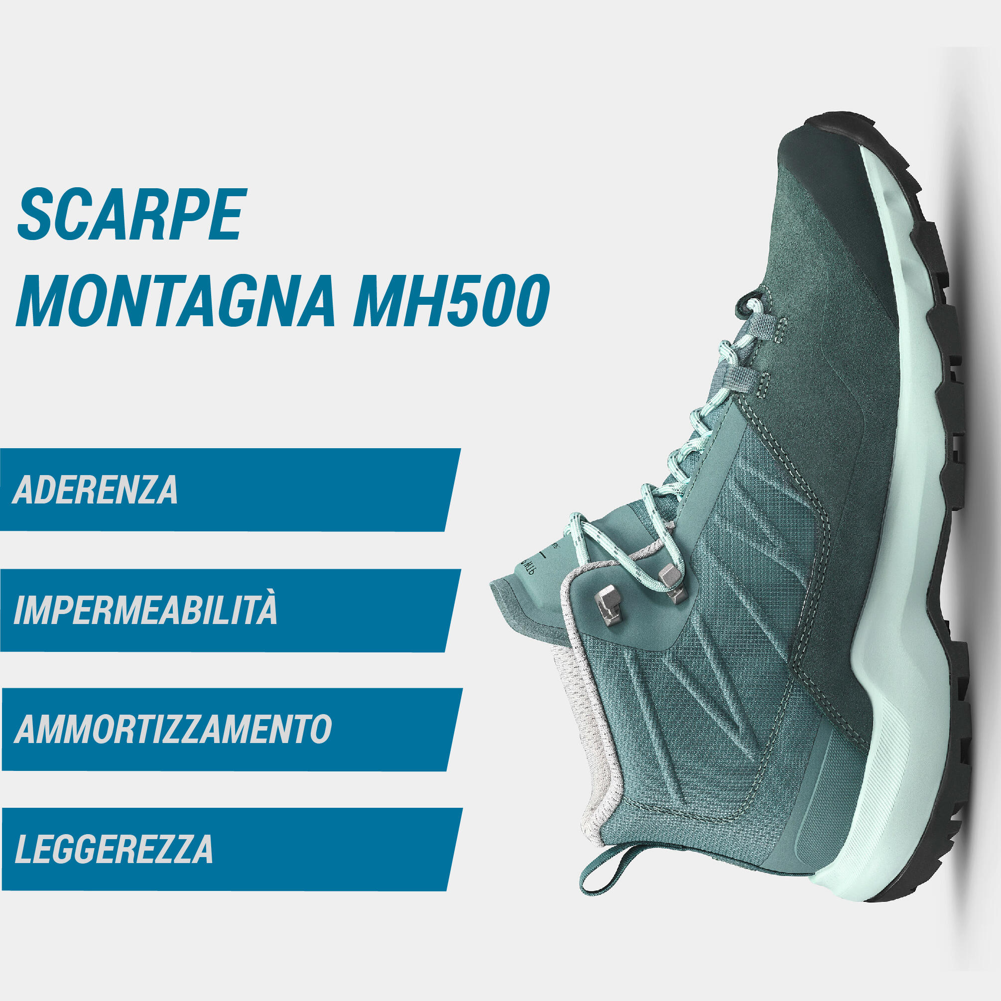 Scarpe trekking donna MH500 impermeabili verdi 2/8
