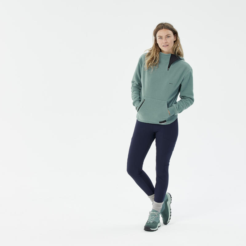 Felpa montagna donna MH100 HOODIE verde