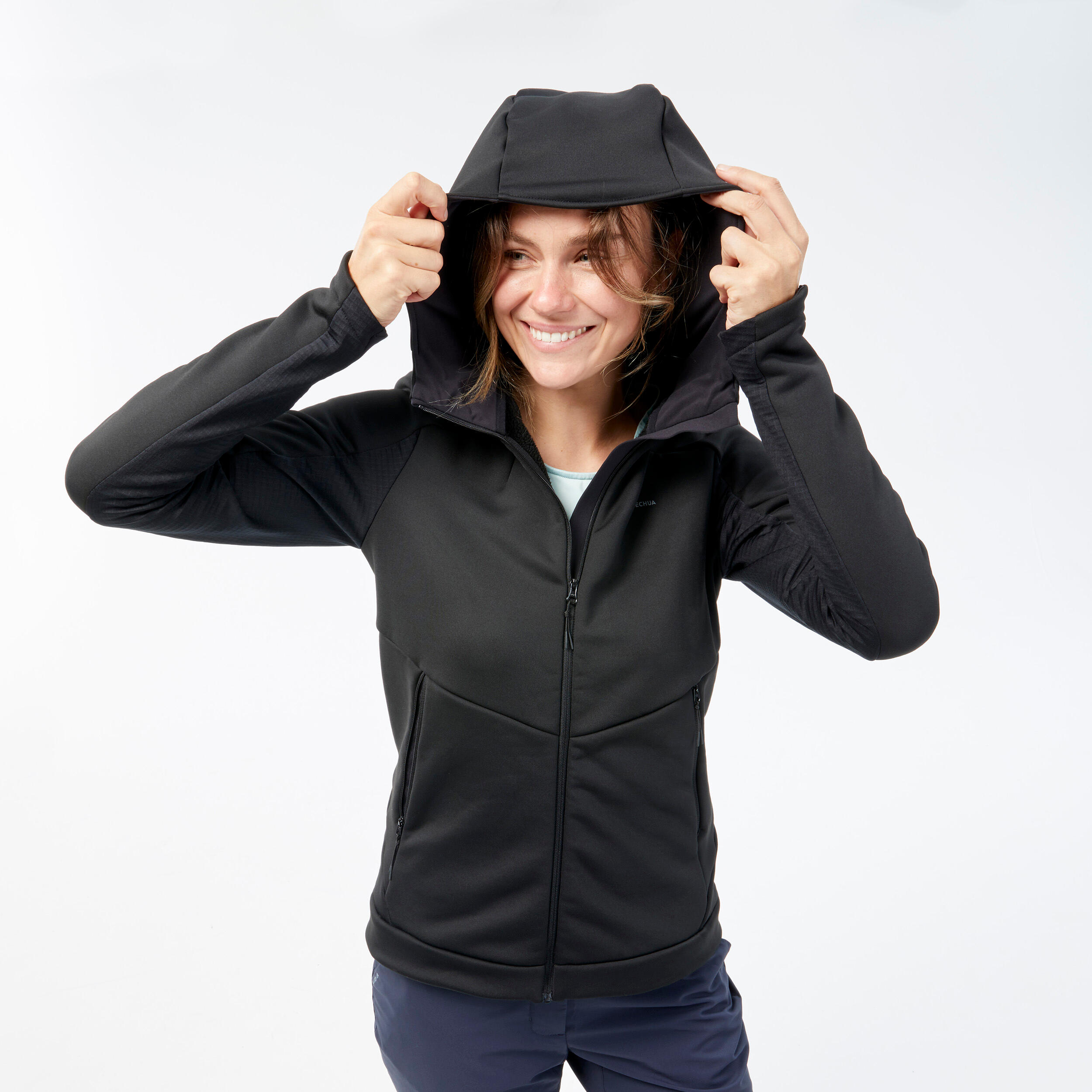 QUECHUA Fleecejacke Damen mit Kapuze Wandern – MH500 Hood schwarz | 03583784246590 QUECHUA Fleecejacke Damen mit Kapuze Wandern – MH500 Hood schwarz | 03583784246590