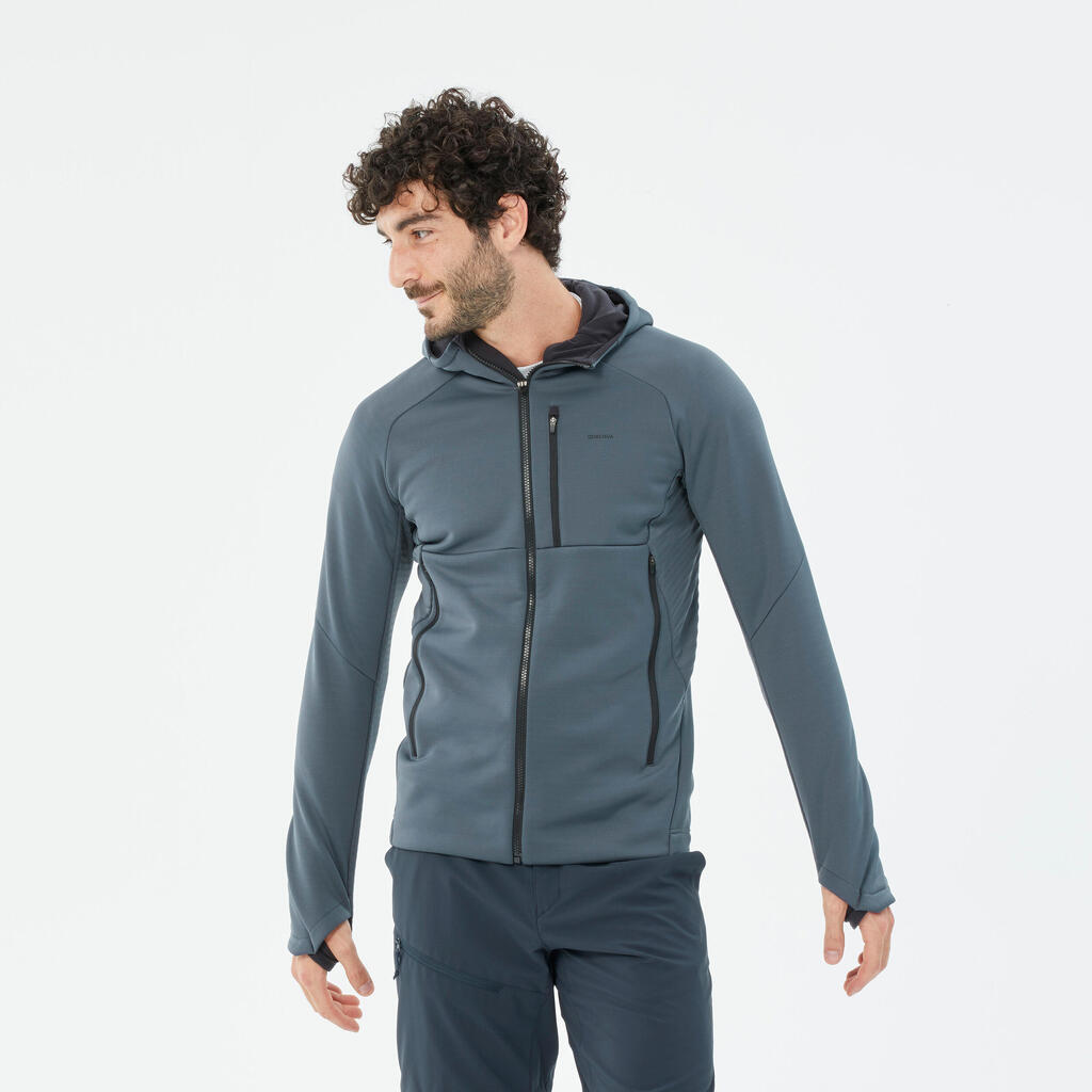 Fleecejacke Herren mit Kapuze Wandern - MH500 Hood grau