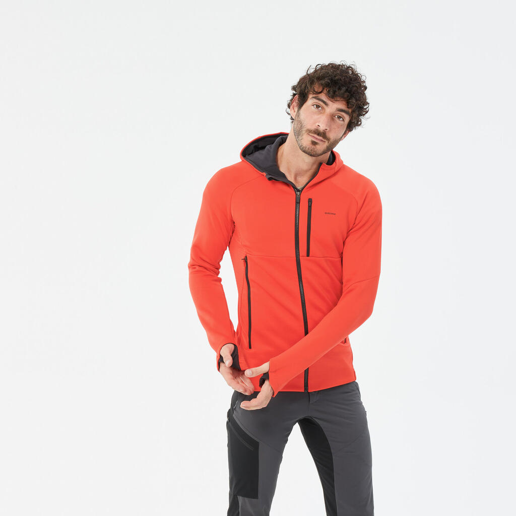 Fleecejacke Herren mit Kapuze Wandern - MH500 Hood orange
