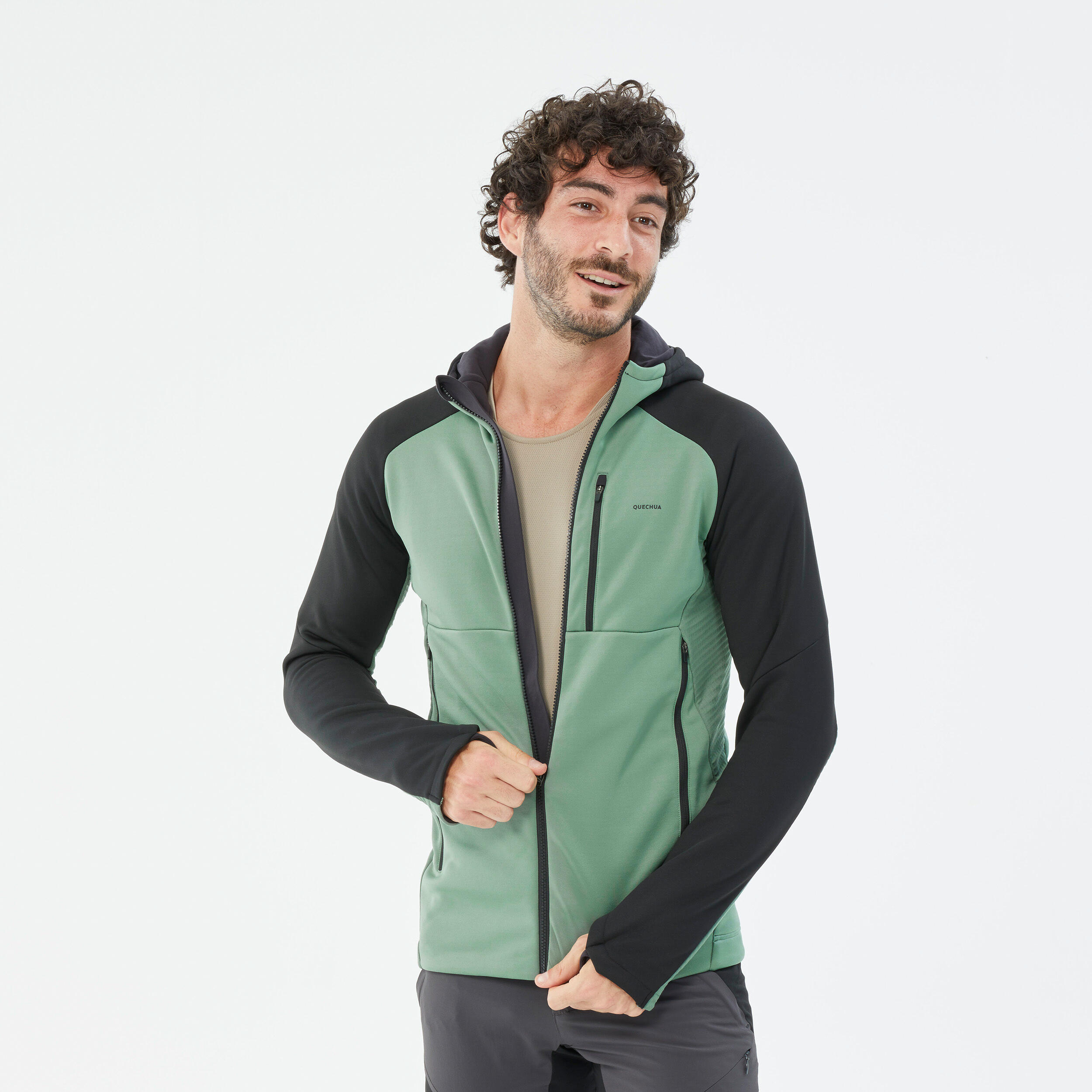 Fleecejacke Herren mit Kapuze Wandern - MH500 Hood grün 3/19