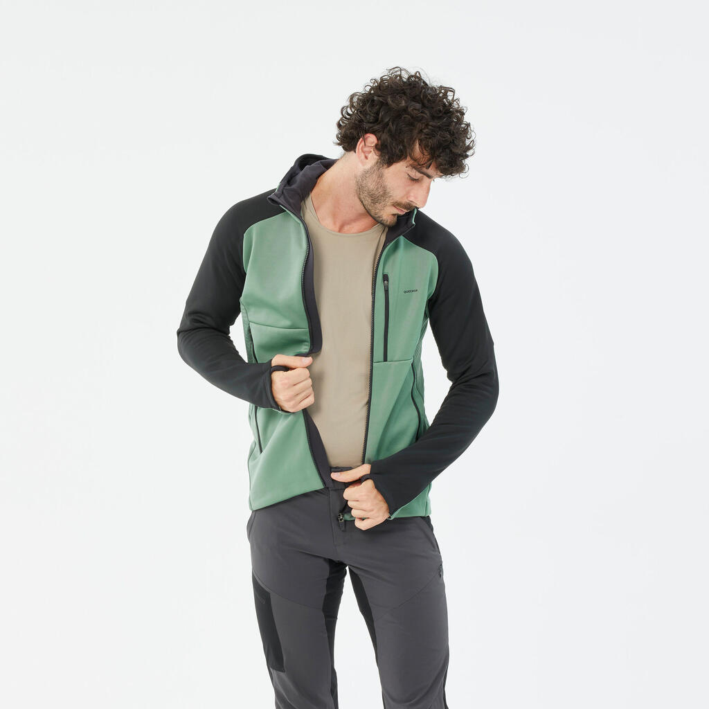 Fleecejacke Herren mit Kapuze Wandern - MH500 Hood grün