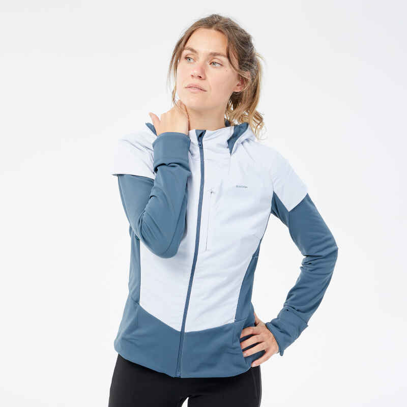 Fleecejacke Bergwandern Hybridjacke MH920 Hood Damen blau