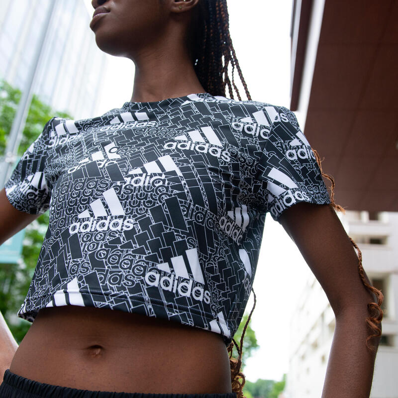 T-SHIRT CROPPED DE FITNESS CARDIO BRAND LOVE ADIDAS FEMME NOIR