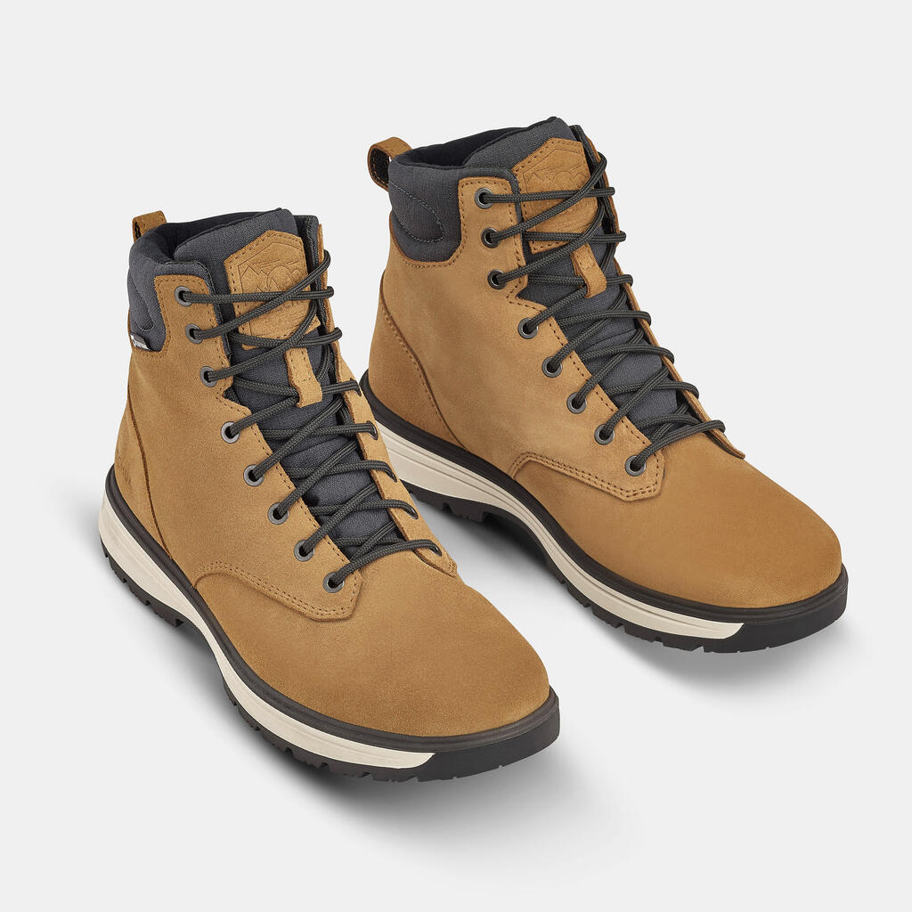 Chaussures de randonnée en cuir chaud homme, NH500 High Leather marron
