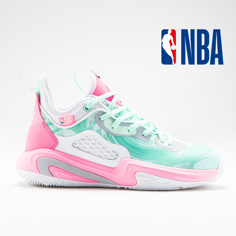 Basketbalschoenen NBA Miami Heat kinderen SE900 MINI ME groen roze