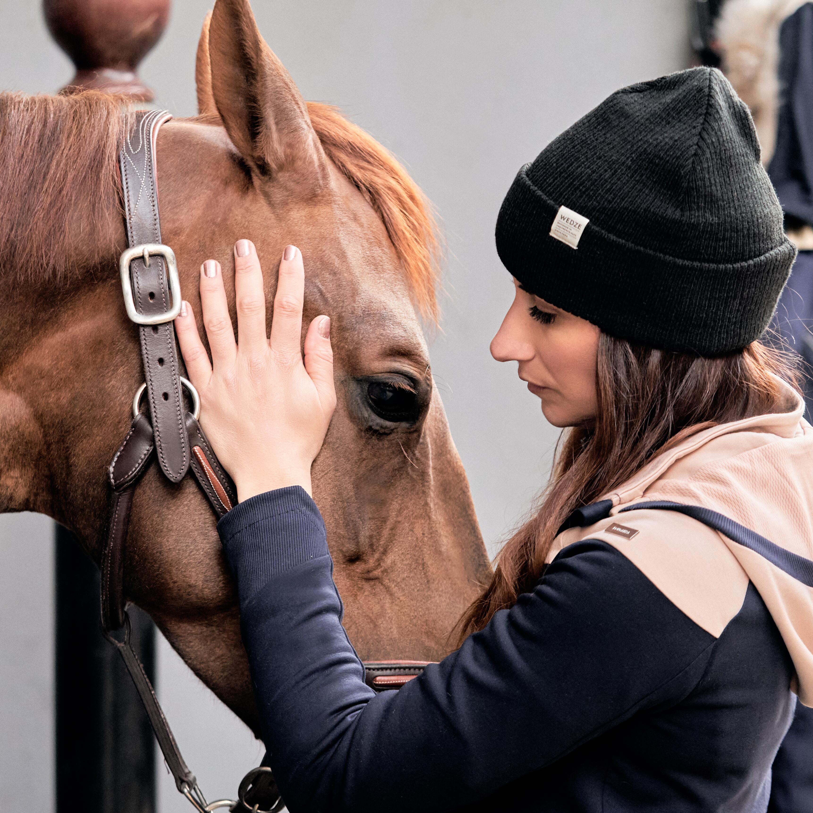 Women's Zipped Horse Riding Sweatshirt - 900 Blue/Beige - FOUGANZA