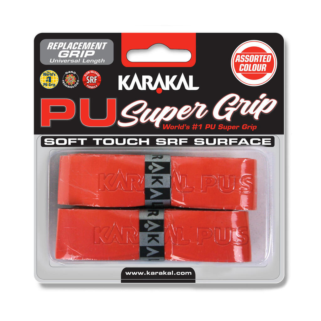 Super PU Squash Grip Twin-Pack - Red