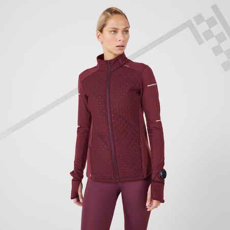 KIPRUN WARM WOMEN'S WINTER RUNNING JACKET BLACK BURGUNDY