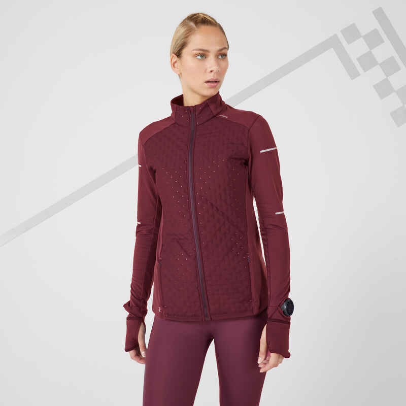 KIPRUN WARM WOMEN'S WINTER RUNNING JACKET BLACK BURGUNDY Decathlon