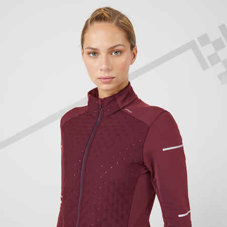 KIPRUN WARM WOMEN'S WINTER RUNNING JACKET BLACK BURGUNDY