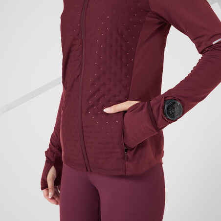 KIPRUN WARM WOMEN'S WINTER RUNNING JACKET BLACK BURGUNDY