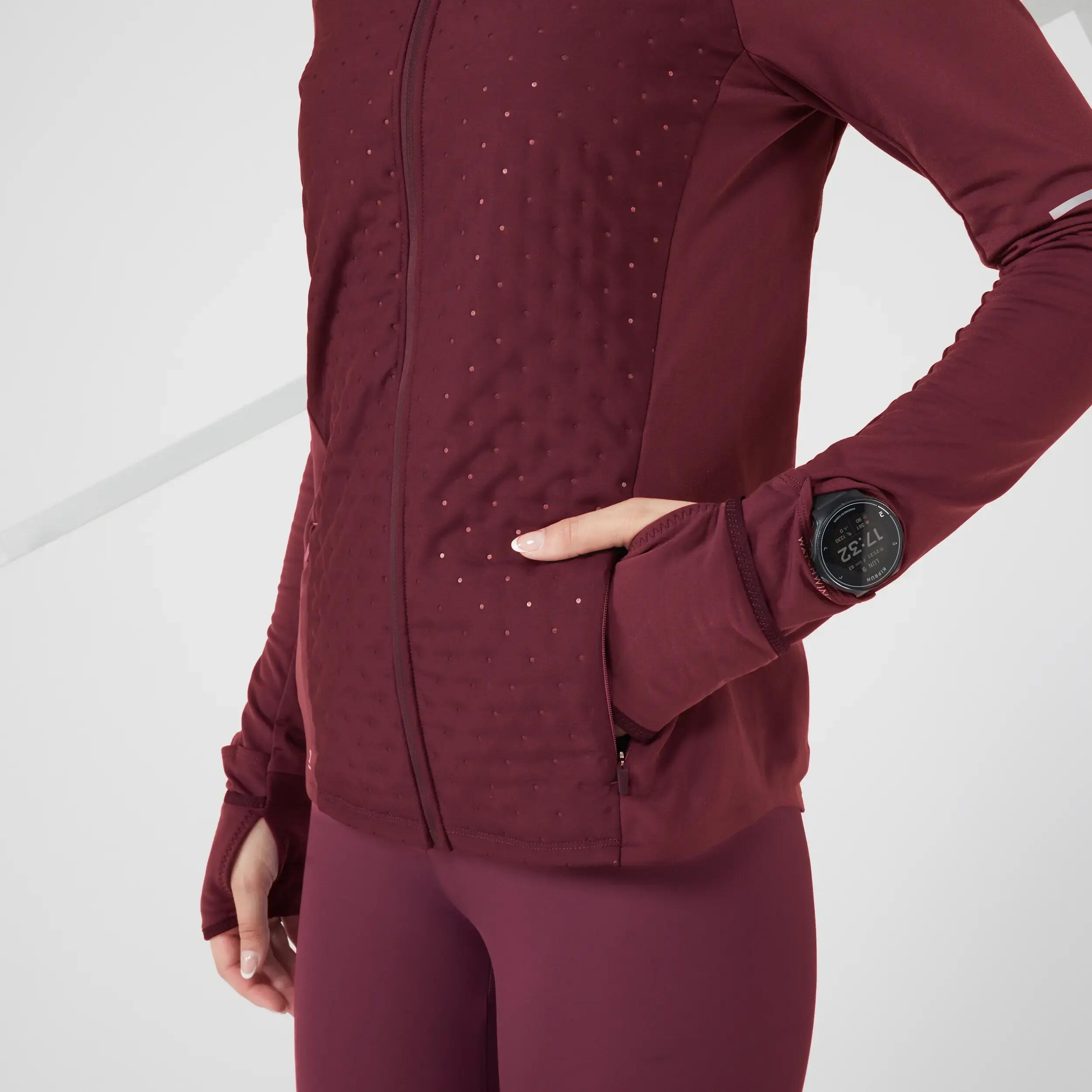 WARM WOMEN'S WINTER RUNNING JACKET BLACK BURGUNDY 7/10