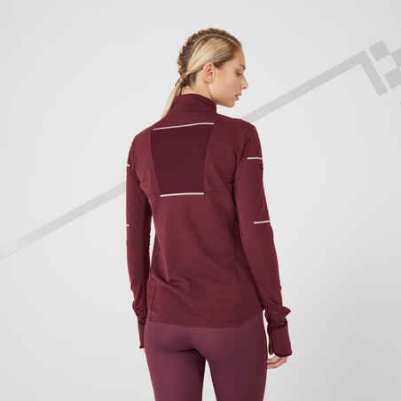 KIPRUN WARM WOMEN'S WINTER RUNNING JACKET BLACK BURGUNDY