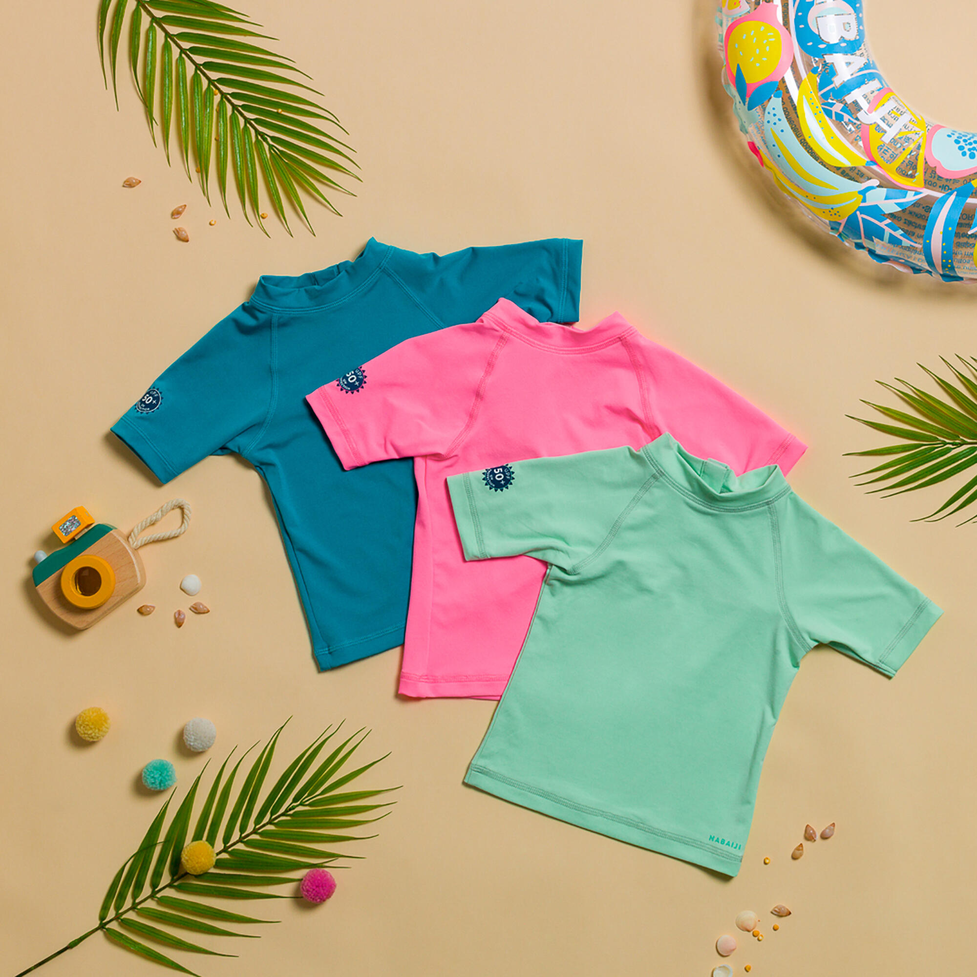 Camiseta proteccion solar manga corta Bebes ninos Coral Decathlon