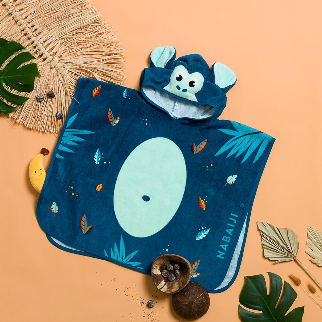 Poncho de Bain Coton Bébé - Singe Bleu Foncé