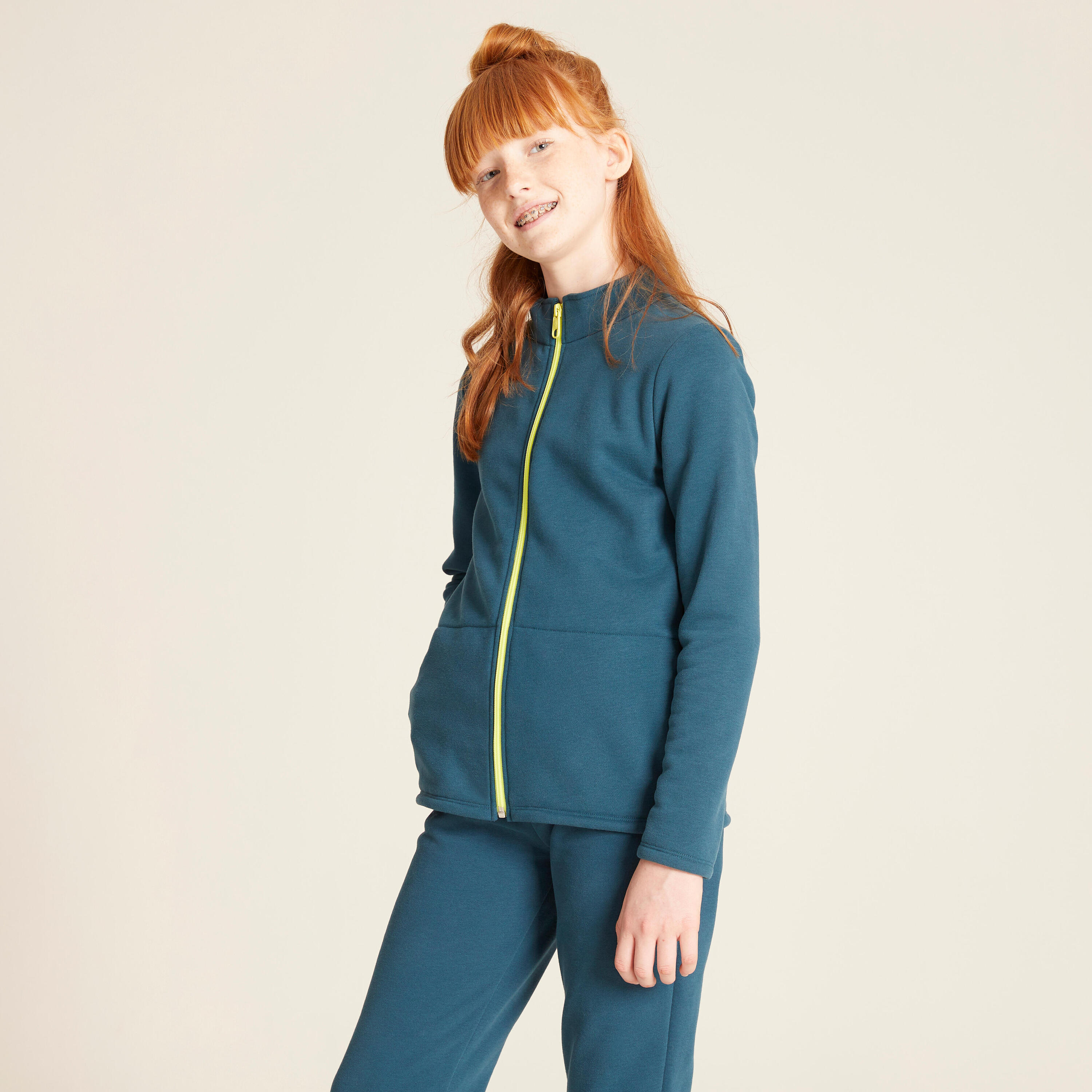 Kids' Warm Zip-Up Tracksuit Warmy - Dark Green 2/5