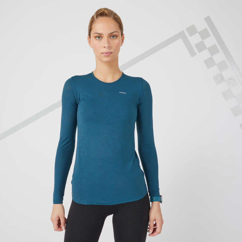 TEE SHIRT RUNNING MANCHES LONGUES RESPIRANT FEMME- KIPRUN CARE TURQUOISE