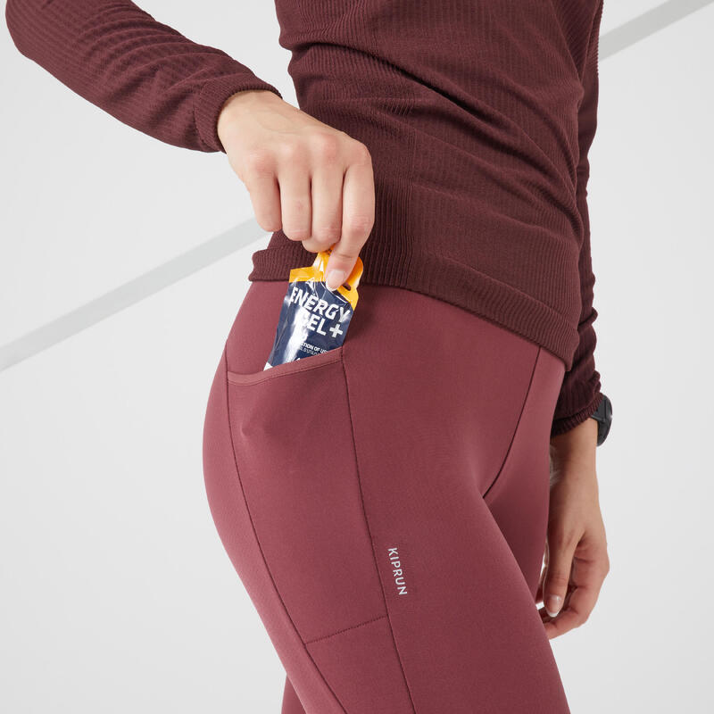 COLLANT RUNNING CHAUD FEMME- KIPRUN WARM BORDEAUX