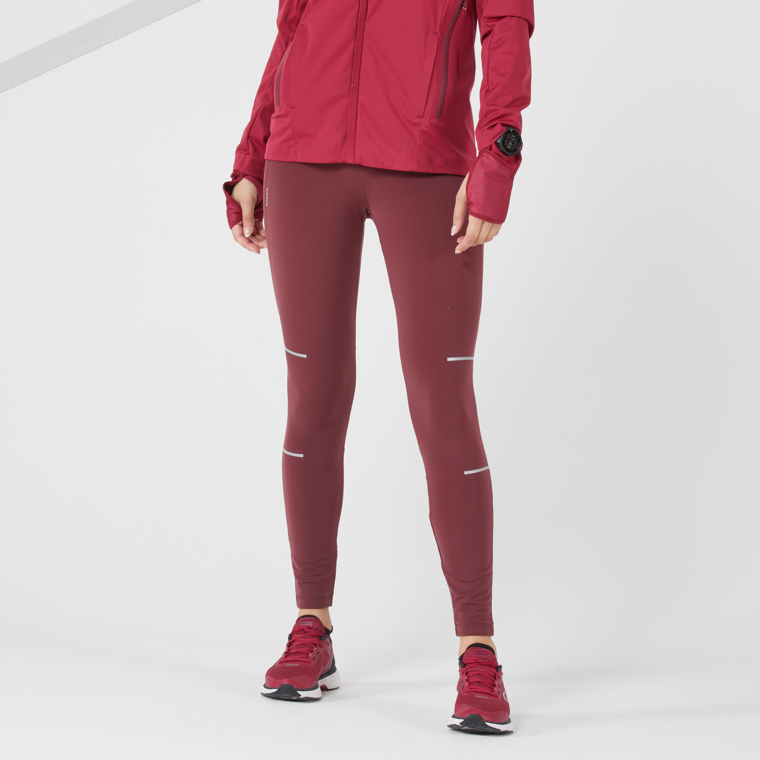 KIPRUN WARM WOMEN'S WARM RUNNING TIGHTS - BURGUNDY