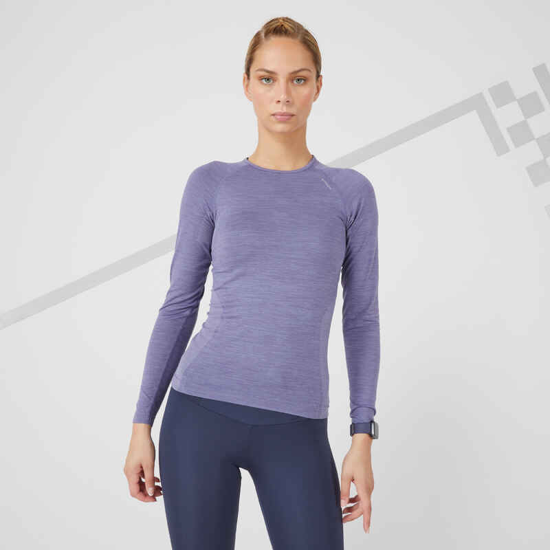 Laufshirt langarm atmungsaktiv Kiprun Skincare Light Damen lila