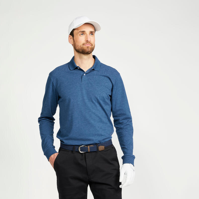 MEN'S GOLF LONG-SLEEVED POLO SHIRT - MW500 WHALE BLUE