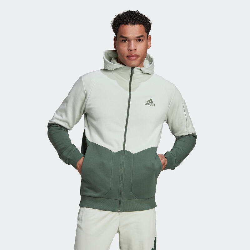 Felpa uomo fitness Adidas misto cotone con cappuccio verde