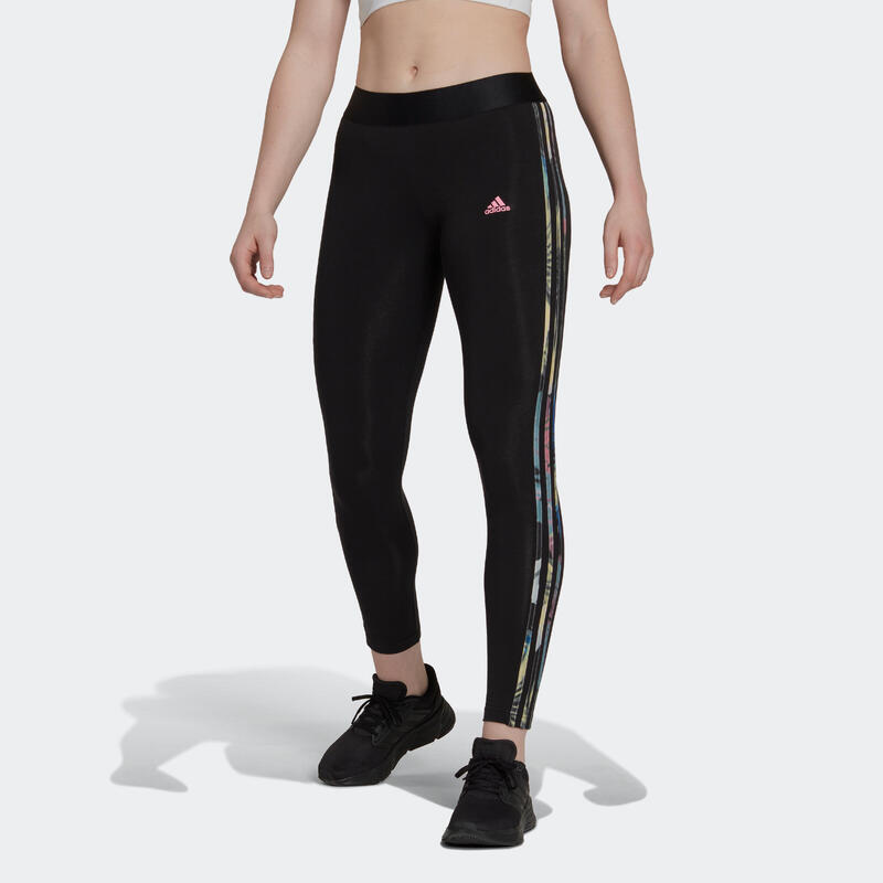 Leggings donna fitness Adidas cotone leggero nero-multicolore