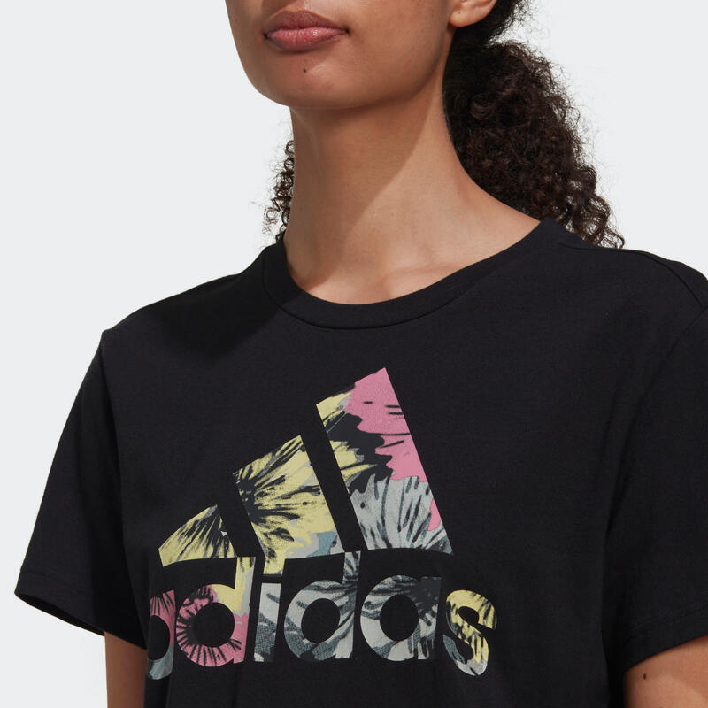 T-shirt donna fitness Adidas 100% cotone nero-multicolore