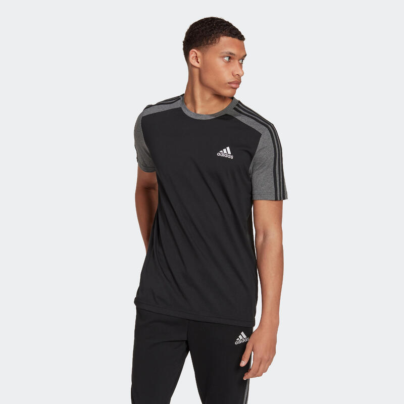 T-shirt voor fitness en soft training heren zwart en grijs