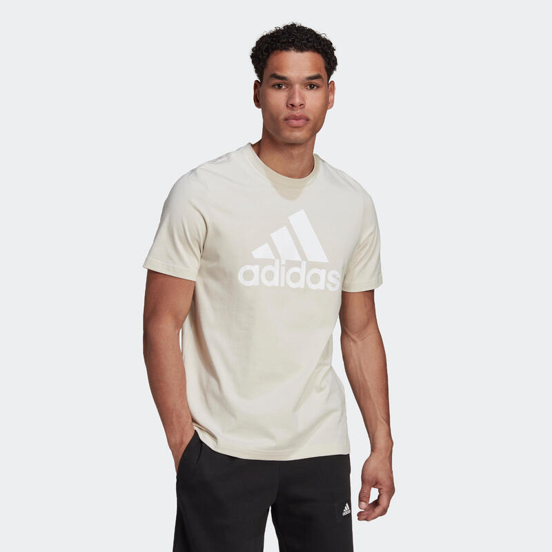 T-shirt uomo fitness Adidas LINEAR misto cotone beige
