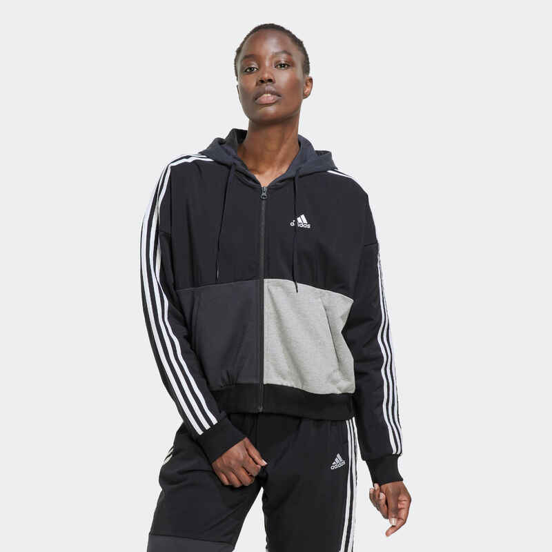 Kapuzenjacke Adidas Fitness Soft Training Color Block Damen schwarz/grau 