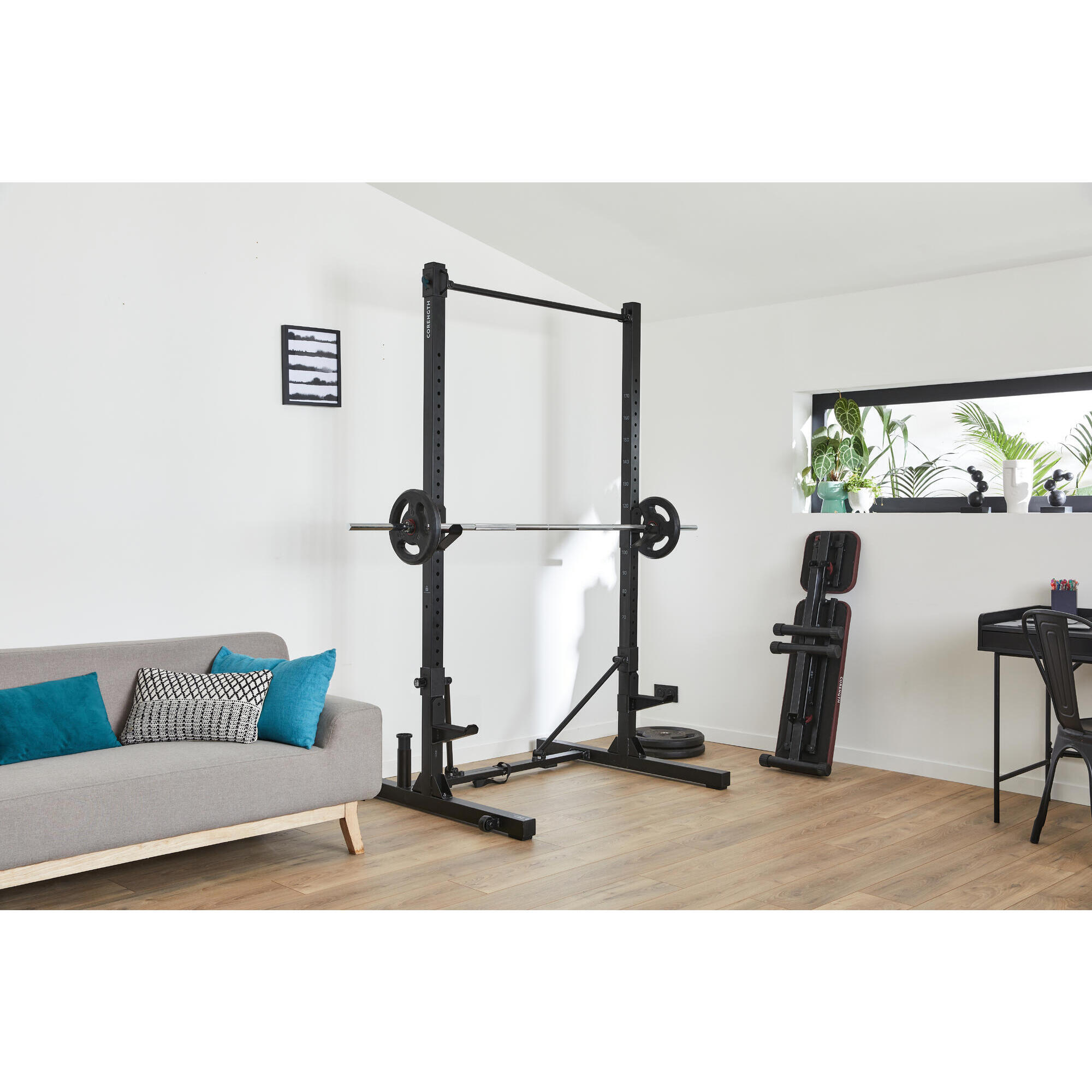 Folding/retractable squat, bench and traction rack - RACK 500