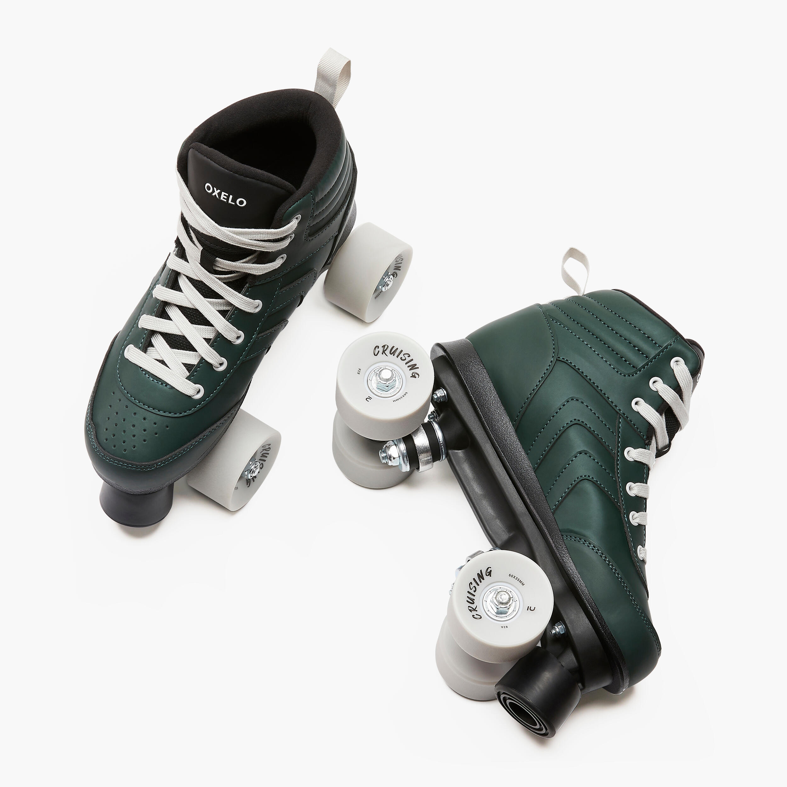 Adult Roller Skates Quad 100 Green OXELO Decathlon