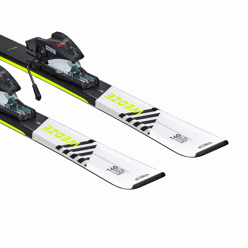 兒童下坡滑雪板附固定器－白色／黃色