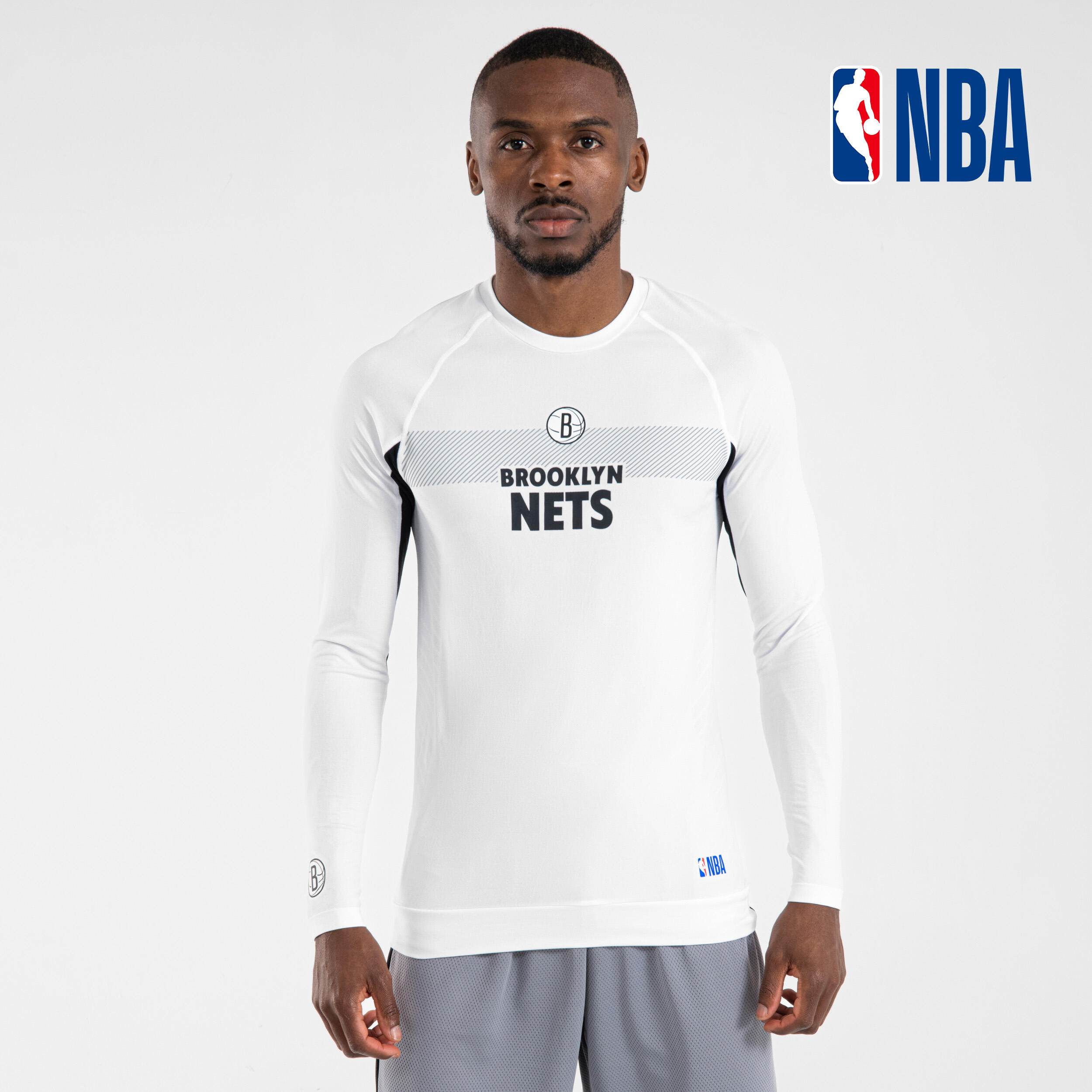 Bluză termică Baschet UT500 NBA BROOKLYN NETS Alb Adulți Adulţi