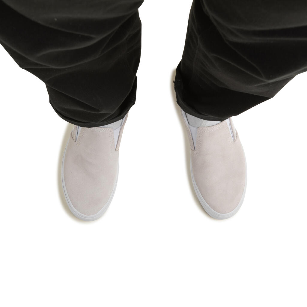 Chaussures basses de skateboard sans lacets adulte VULCA 500 slip-on blanche