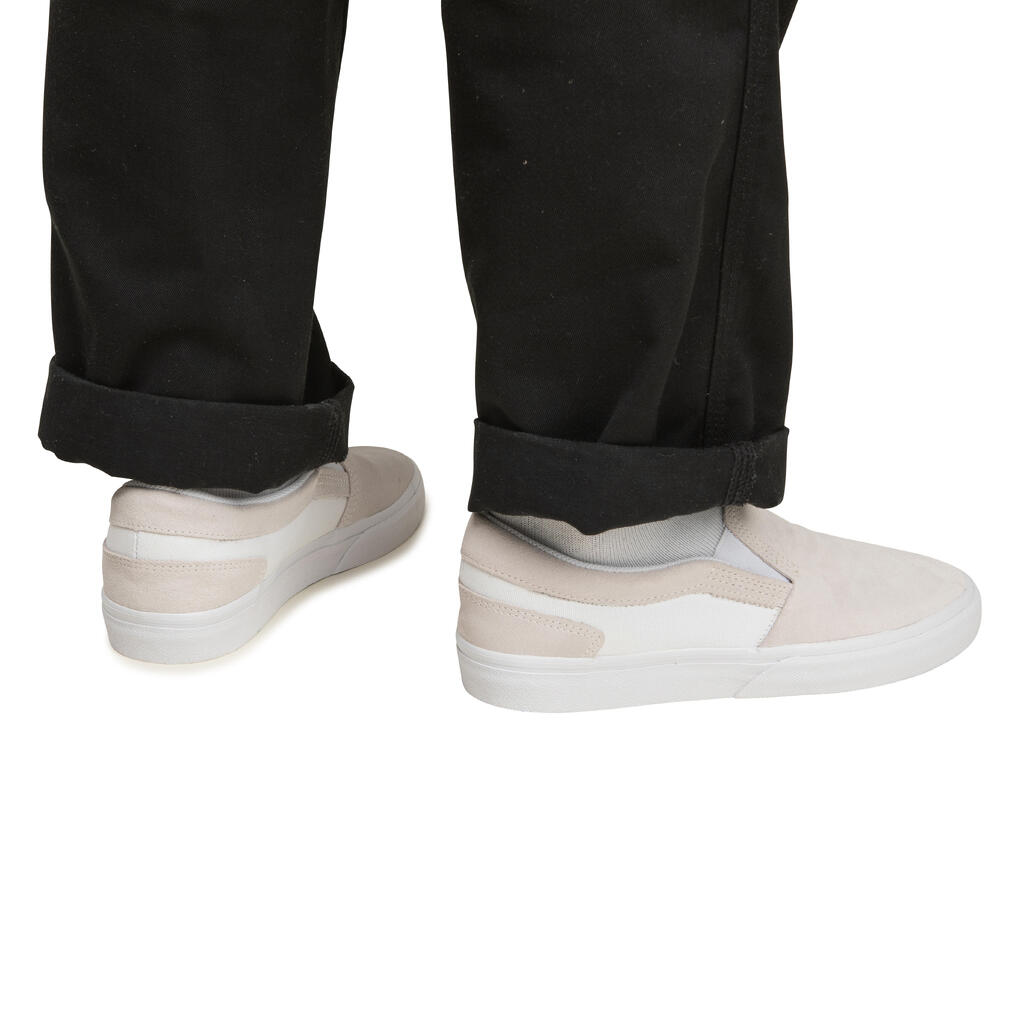 Chaussures basses de skateboard sans lacets adulte VULCA 500 slip-on blanche