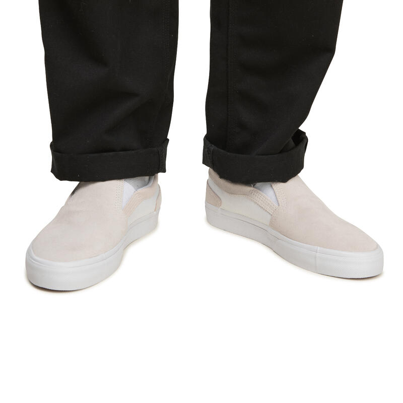Chaussures basses de skateboard sans lacets adulte VULCA 500 slip-on blanche