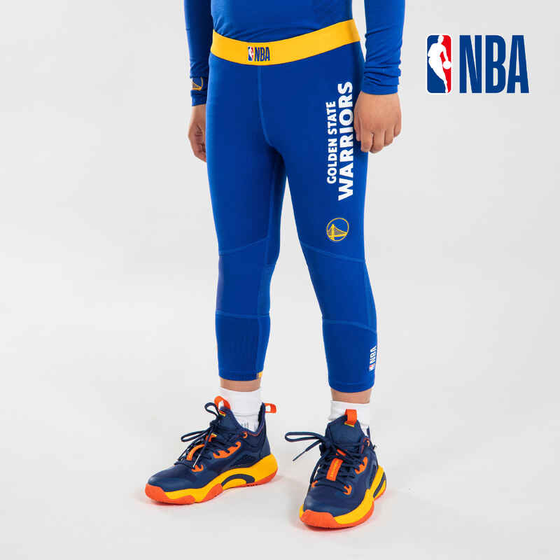 Funktionshose 3/4-Tights Basketball 500 NBA Golden State Warriors Kinder blau