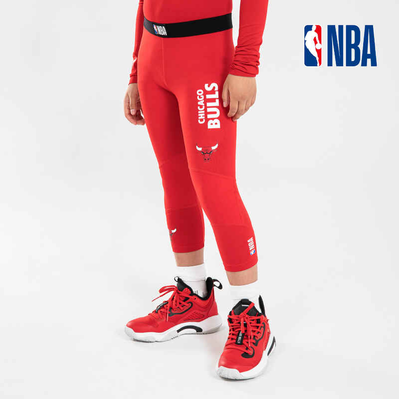 Kids' 3/4 Basketball Leggings 500 NBA Chicago Bulls/Red Decathlon