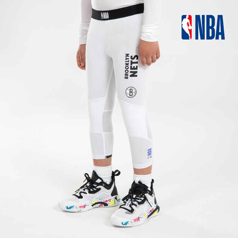 Men's/Women's Basketball 3/4 Leggings 500 - NBA Brooklyn Nets/White