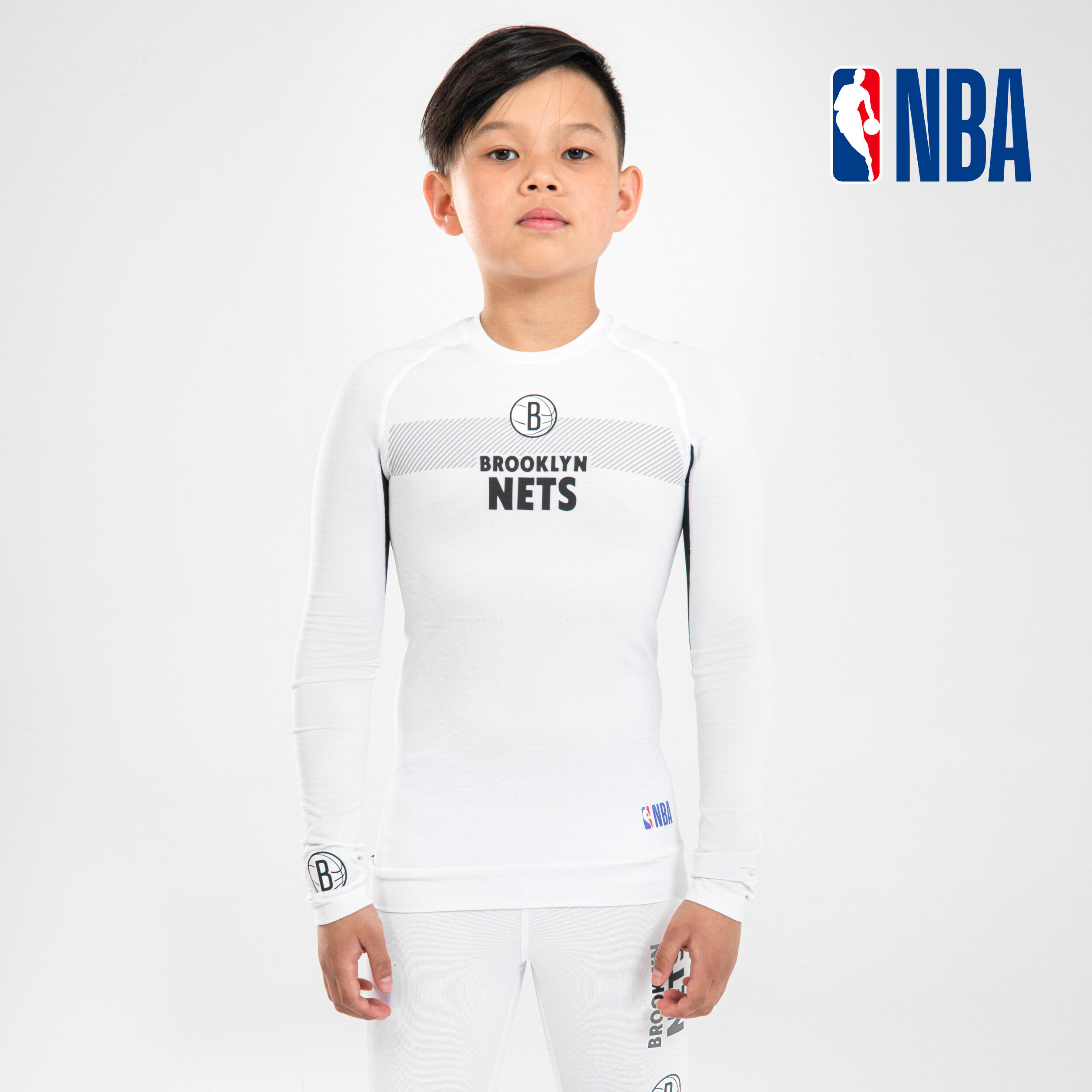 Bluză termică Baschet UT500 NBA Brooklyn Nets Alb Copii