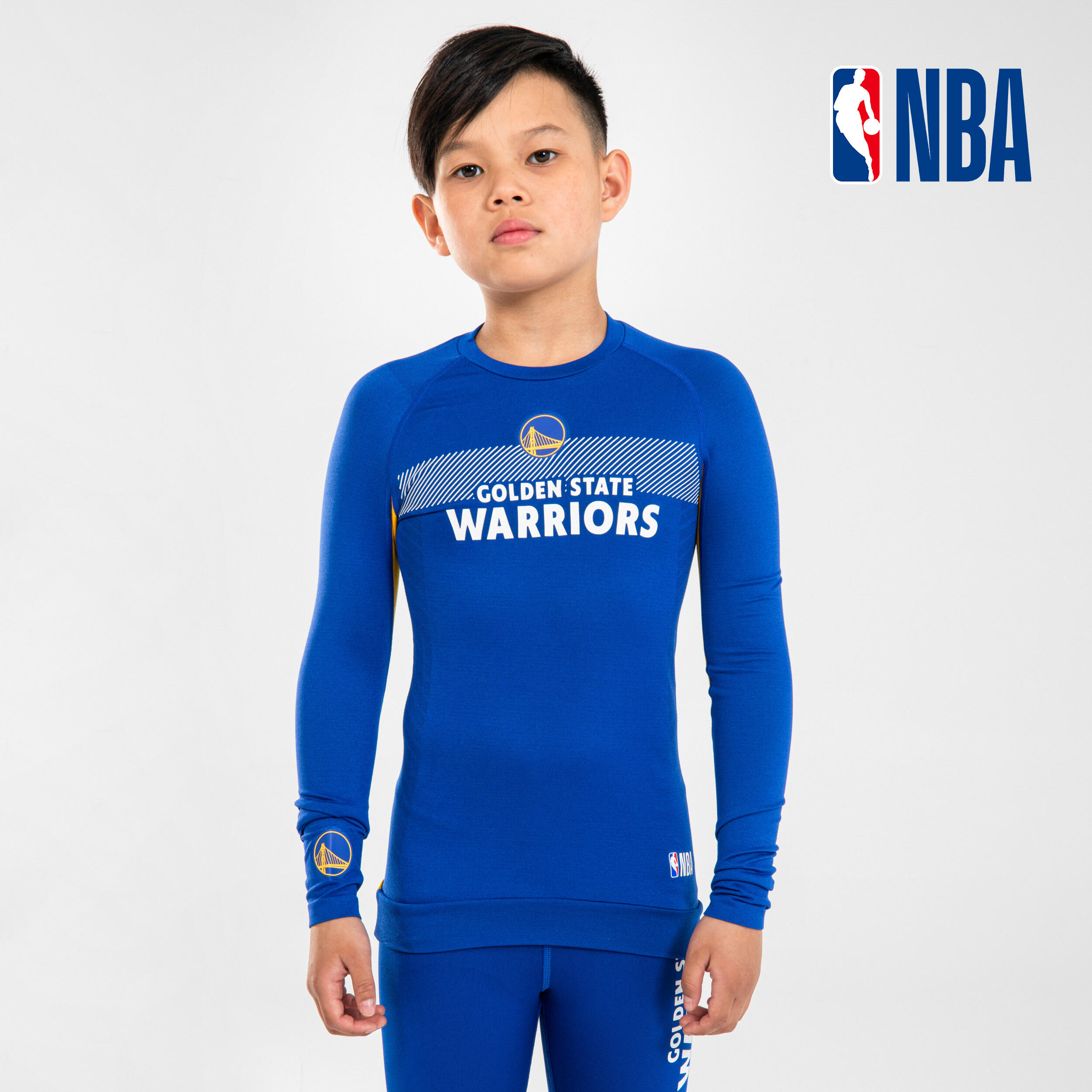 BluzÄƒ termicÄƒ Baschet UT500 NBA Golden State Warriors Albastru Copii