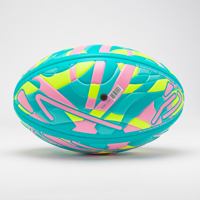 Ballon de beach rugby taille 4 - R100 City bleu jaune fuchsia