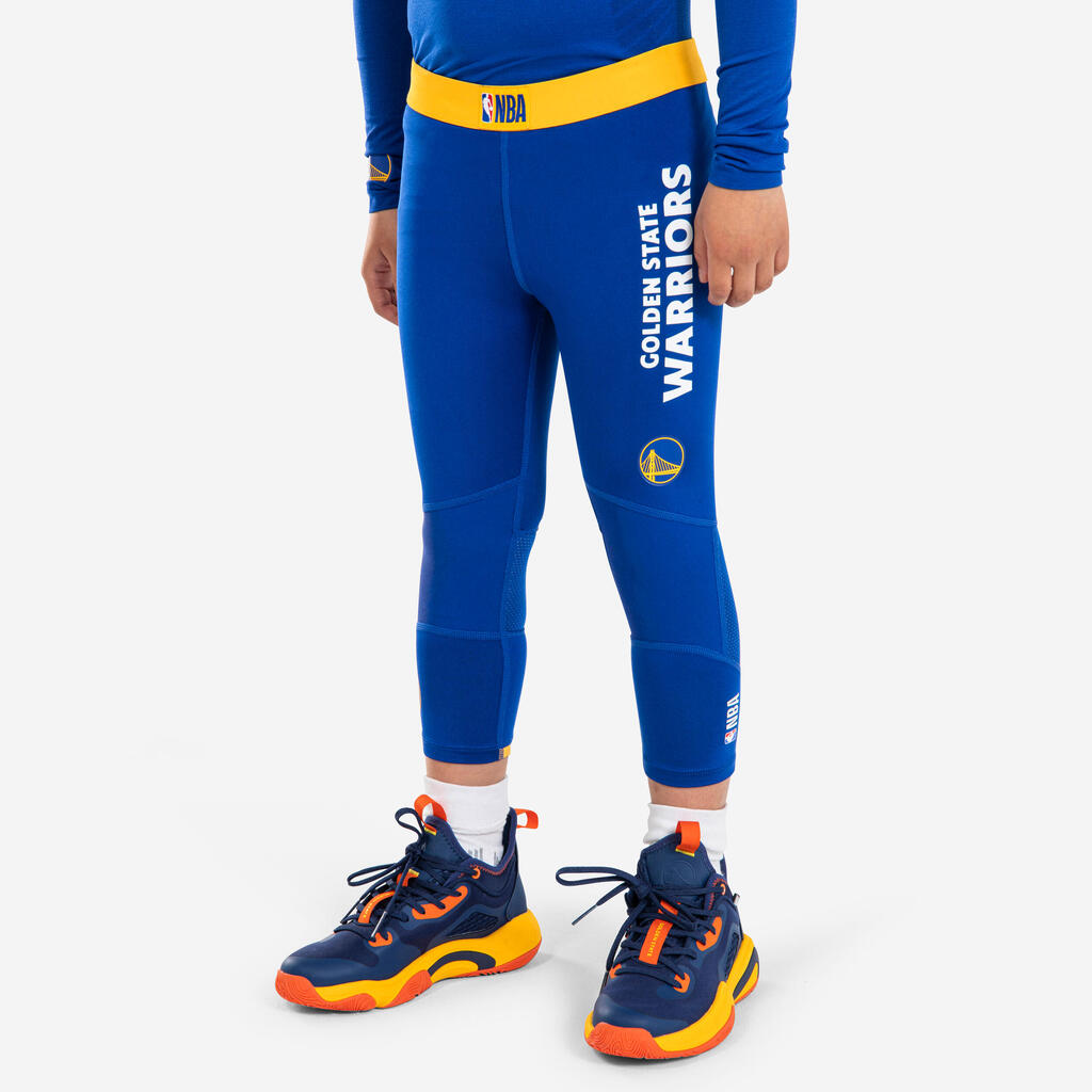 Kids' 3/4 Basketball Leggings 500 NBA Golden State Warriors - White