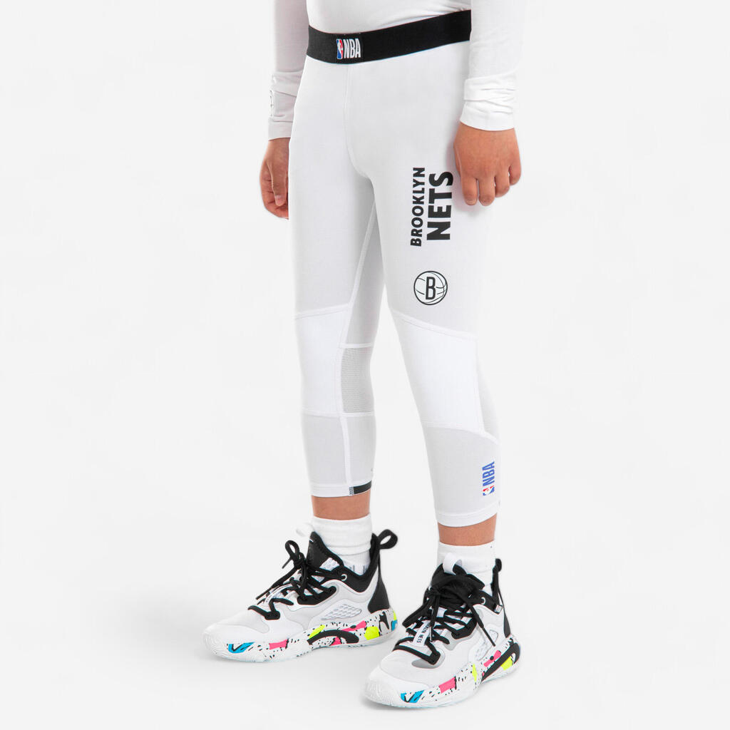 Kinder Basketball 3/4-Tights Funktionshose NBA Brooklyn Nets - 500 weiss