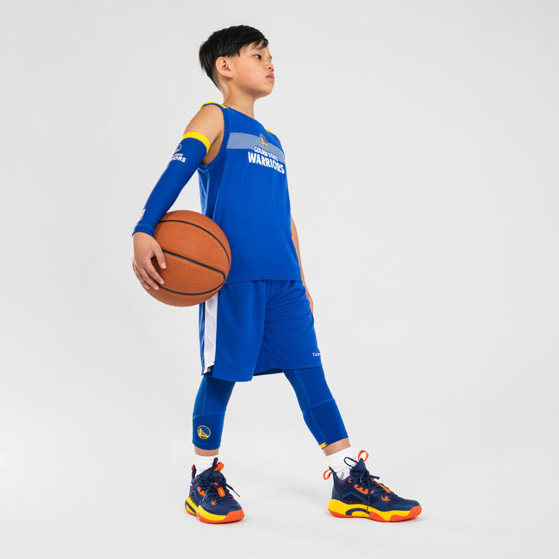 兒童款籃球無袖打底衫 UT500 NBA 金州勇士隊－藍色