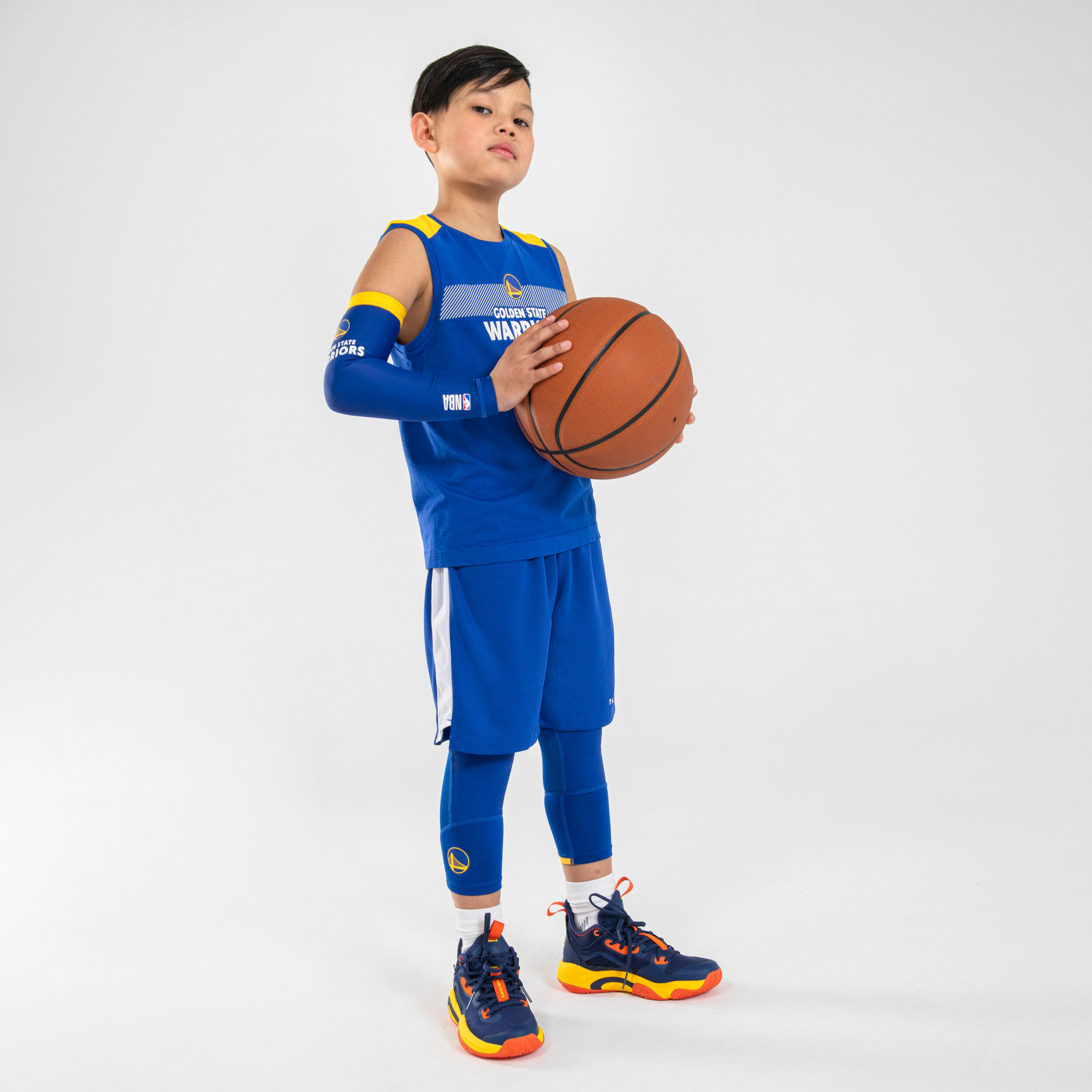 TARMAK Detské 3/4 legíny na basketbal NBA Golden State Warriors 500 modré 14-15 r (161-172 cm) · záber 5